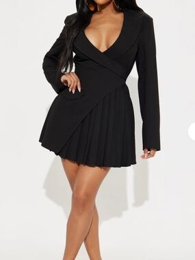 Fashion Nova Black Wrap Pleated Mini Dress